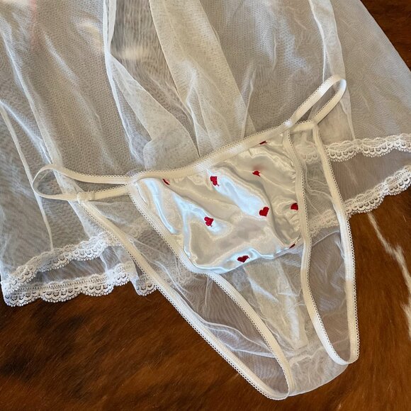 Vintage lingerie heart Secret Treasures Mesh Satin Slip Dress W/Panty Size 2X - Picture 5 of 7